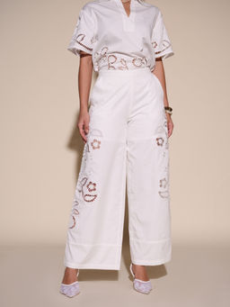 Style Island - White Monica Cutwork Embroidered Pant