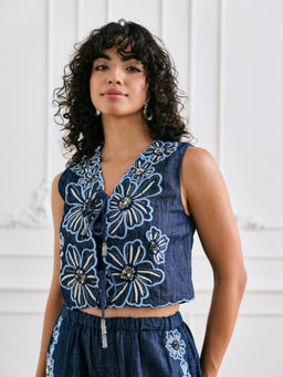 Style Island - Blue Evelyn Embroidered Top