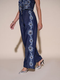 Style Island - Blue Evelyn Embroidered Pant