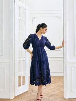 Style Island - Blue Diana Cutwork Embroidered Dress