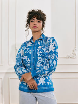 Style Island - Blue Stephanie Floral Print Shirt