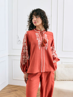 Style Island - Rust Amelie Embroidered Top