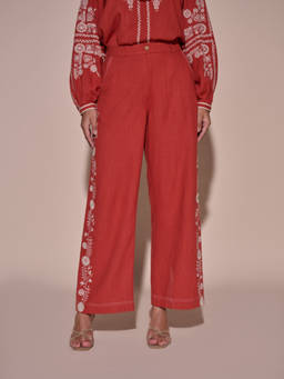 Style Island - Red Amelie Embroidered Pant
