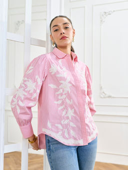 Style Island - Pink Eva Stripe Embroidered Shirt