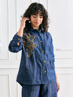 Style Island - Blue Andy Linen Blend Denim Shirt