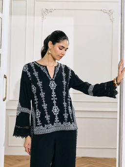 Style Island - Black Cassie Embroidered Top