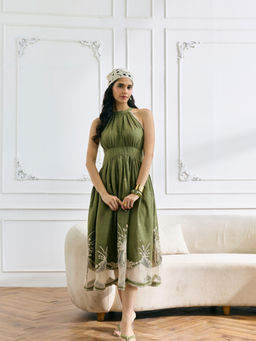 Style Island - Green Amber Embroidered Dress