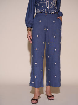 Style Island - Blue Julie Embroidered Pant