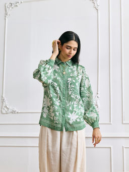Style Island - Green Stephanie Floral Print Shirt