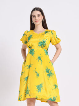 SILSELAH - Yellow Floral Print Fit And Flare Dress