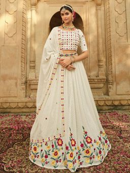 Odette - Festive Designer White Semi Stitched Lehenga With Unstitched Blouse (Set of 3)