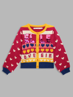 ELLE - Girls Multi Embellished Round Neck Full Sleeves Sweater