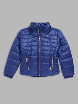 ELLE - Girls Blue Solid Detachable Hood Full Sleeves Jacket