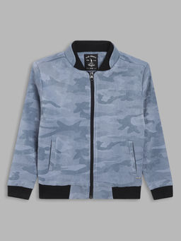 Blue Giraffe - Boys Grey Printed Stand Collar Full Sleeves Jacket