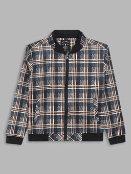 Blue Giraffe - Boys Multicolor Checked Stand Collar Full Sleeves Jacket