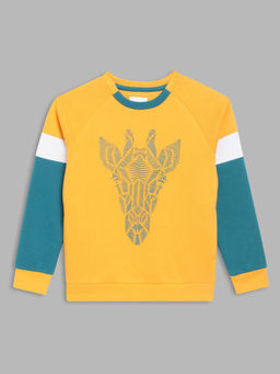 Blue Giraffe - Boys Yellow Printed Round Neck Full Sleeves Sweatshirt
