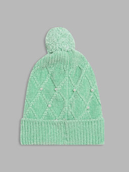 ELLE - Girls Green Ribbed Beanie
