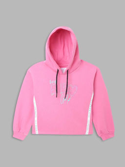 ELLE - Girls Pink Printed Full Sleeves Hoodie