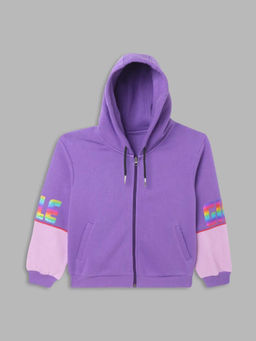 ELLE - Girls Purple Printed Full Sleeves Hoodie
