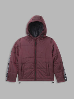 ELLE - Girls Maroon Solid Hooded Full Sleeves Jacket