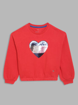 ELLE - Girls Red Embellished Full Sleeves Sweatshirt
