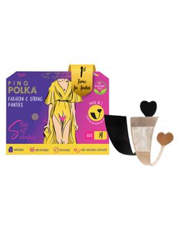 Pinq Polka - Premium Reusable Fashion Seamless C-String Panty, Nude Lace & Black Spandex-M (Pack of 2)