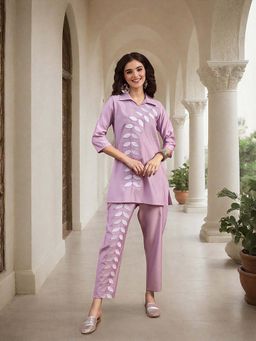 ISHIN - Women Purple Art Silk Co-Ord (Set of 2)