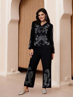 ISHIN - Women Black Rayon Co-Ord (Set of 2)