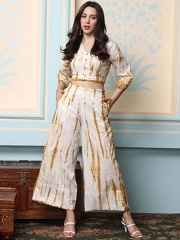 ISHIN - Dyed Pure Cotton White Top with Palazzo Co-Ord (Set of 2)