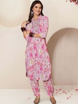 ISHIN - Women Pink Rayon Kurta with Salwar (Set of 2)
