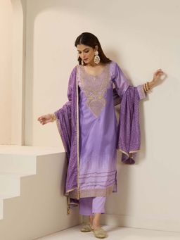 ISHIN - Women Lavender Polyester Chinon Kurta with Pant & Dupatta (Set of 3)