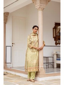 ISHIN - Women Green Modal Shimmer Kurta with Pant & Dupatta (Set of 3)