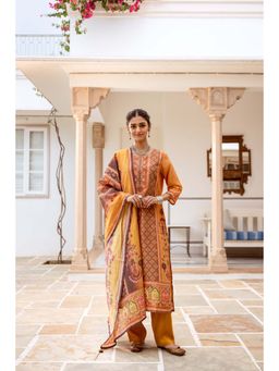 ISHIN - Women Orange Modal Shimmer Kurta with Pant & Dupatta (Set of 3)