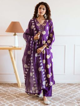 ISHIN - Women Purple German Rayon Kurta with Pant & Dupatta (Set of 3)