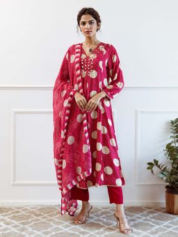 ISHIN - Women Pink German Rayon Kurta with Pant & Dupatta (Set of 3)