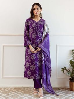 ISHIN - Women Purple Modal Muslin Kurta with Pant & Dupatta (Set of 3)