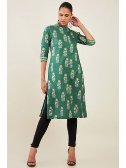 Soch - Women Green Rayon Printed Kurta