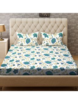 CORE Designed by SPACES - Seasons Best Green Floral 104 Tc 1 Double Bed Sheet With 2 Pillow Covers