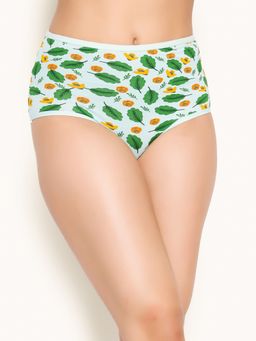 Clovia - High Waist Floral Print Hipster Panty in Sky Blue - Cotton