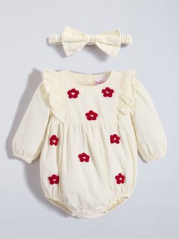 Hopscotch - Floral Embroidery Ruffled Cotton Onesie