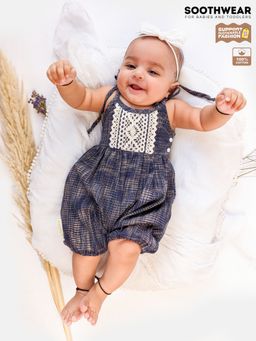 HALEMONS - Blue Embroidered Comfortable Fit Romper