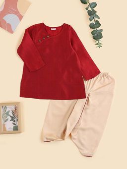 Fabindia - Maroon Viscose Blend Kurta and Dhoti