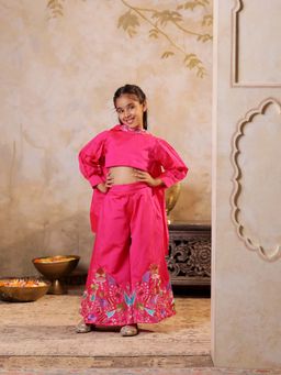 SHORGUL - Stylish Full Sleeves Crop Top with Embroidered Palazzo and Dupatta