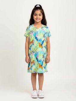 FUNKRAFTS - Girls Premium Cotton Half Sleeves Printed Nightdress - Multicolor