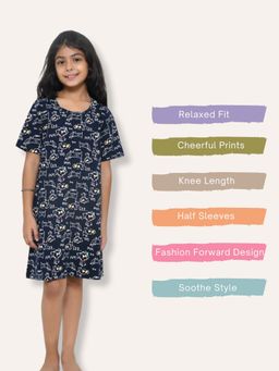 FUNKRAFTS - Girls Premium Cotton Single Jersey Printed Nightdress - Black