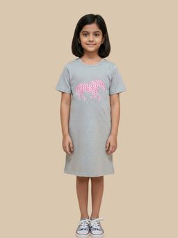 FUNKRAFTS - Girls Premium Cotton Single Jersey Printed Nightdress - Grey