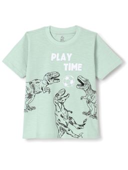 FUNKRAFTS - Boys Premium Knitted Cotton Dinosaur Printed T-Shirt - Green