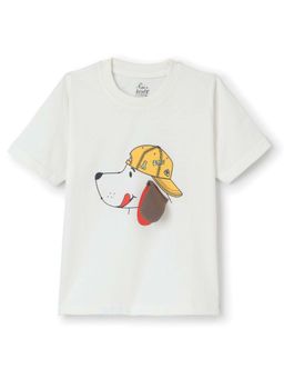 FUNKRAFTS - Boys Premium Knitted Cotton Puppy Printed T-Shirt -Off White