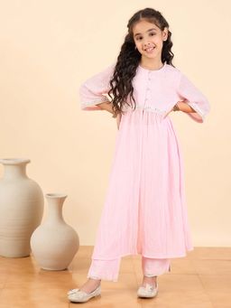 Stylo Bug - Girls Embroidery Round Neck A-Line Kurta and Pant