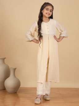 Stylo Bug - Girls Embroidery Round Neck A-Line Kurta and Pant